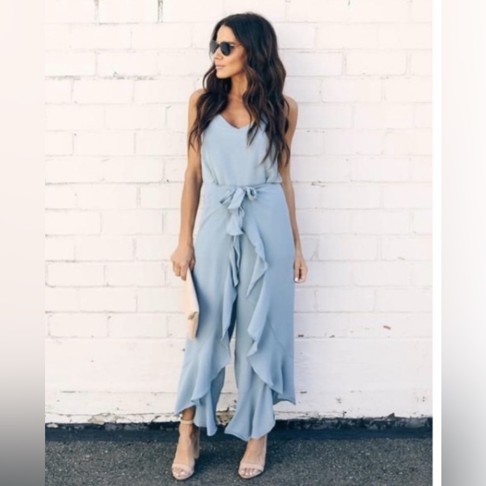 She + Sky Light Blue Ruffled Jumpsuit